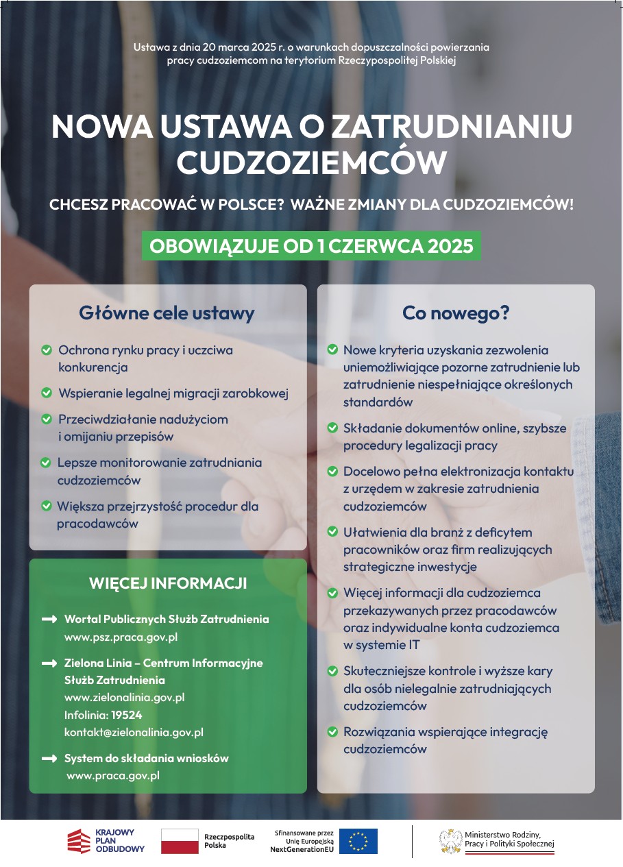 Zdjęcie artykułu Przypominamy - zmiana ustawy o zatrudnieniu cudzoziemców od 01.06.2025 r.