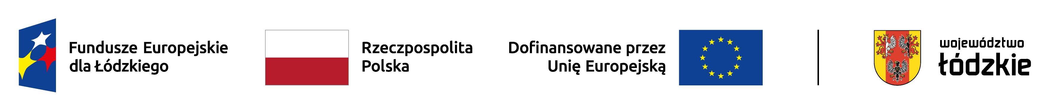Plik zawiera logotypy Funduszy Europejskich dla Łódzkiego, flagę RP, Unii Europejskiej oraz Województwa Łódzkiego ustawionych poziomo w pełnej kolorystyce.