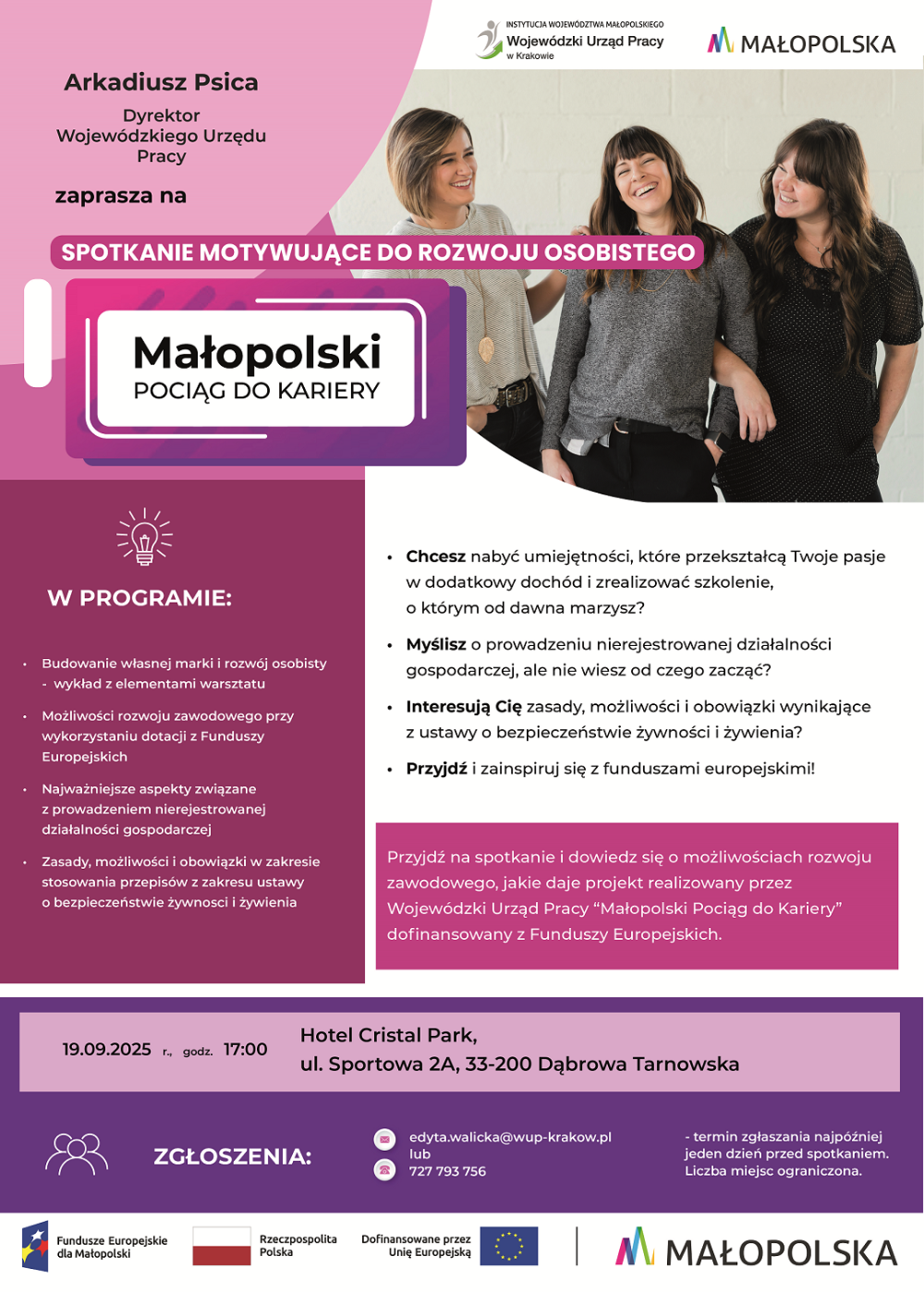 plakat promujący projekt Małopolski pociąg do kariery - sezon 1