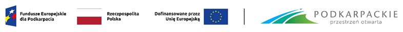 Na grafice logotypy:  Fudusze Europejskie, Rzeszypospolita Polska, Dofinansowane przez UE, Podkarpackie przestrzeń otwarta