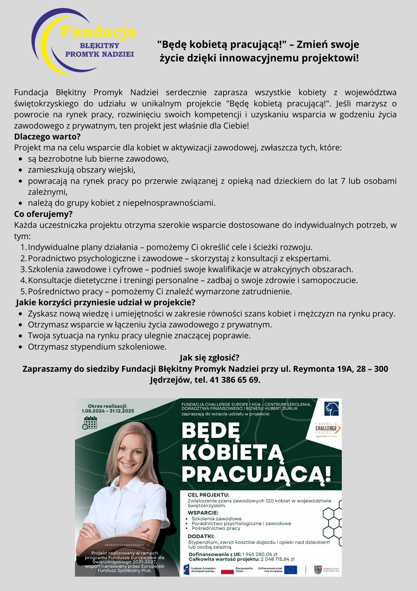 Informacja o projekcie Będę kobietą pracującą